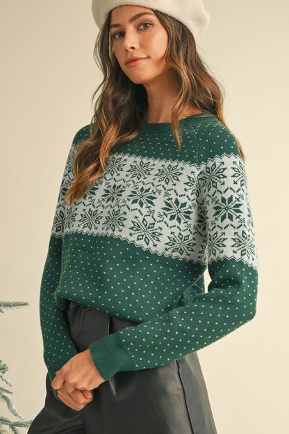 Green Snowflake Print Sweater