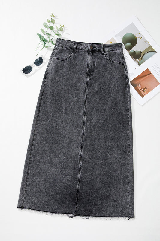 Dark Grey Denim Long Skirt