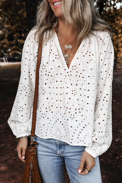 White Eyelet Embroidered Blouse