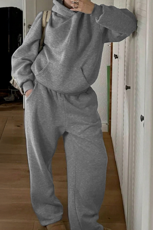 Gray Warm Hooded Two-piece Set