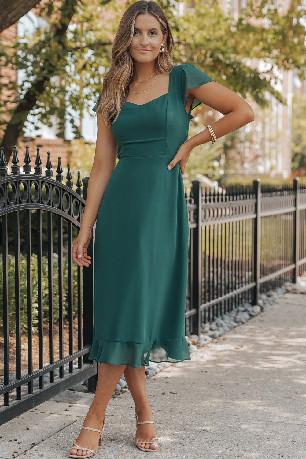 Sea Green Open Back Midi Dress