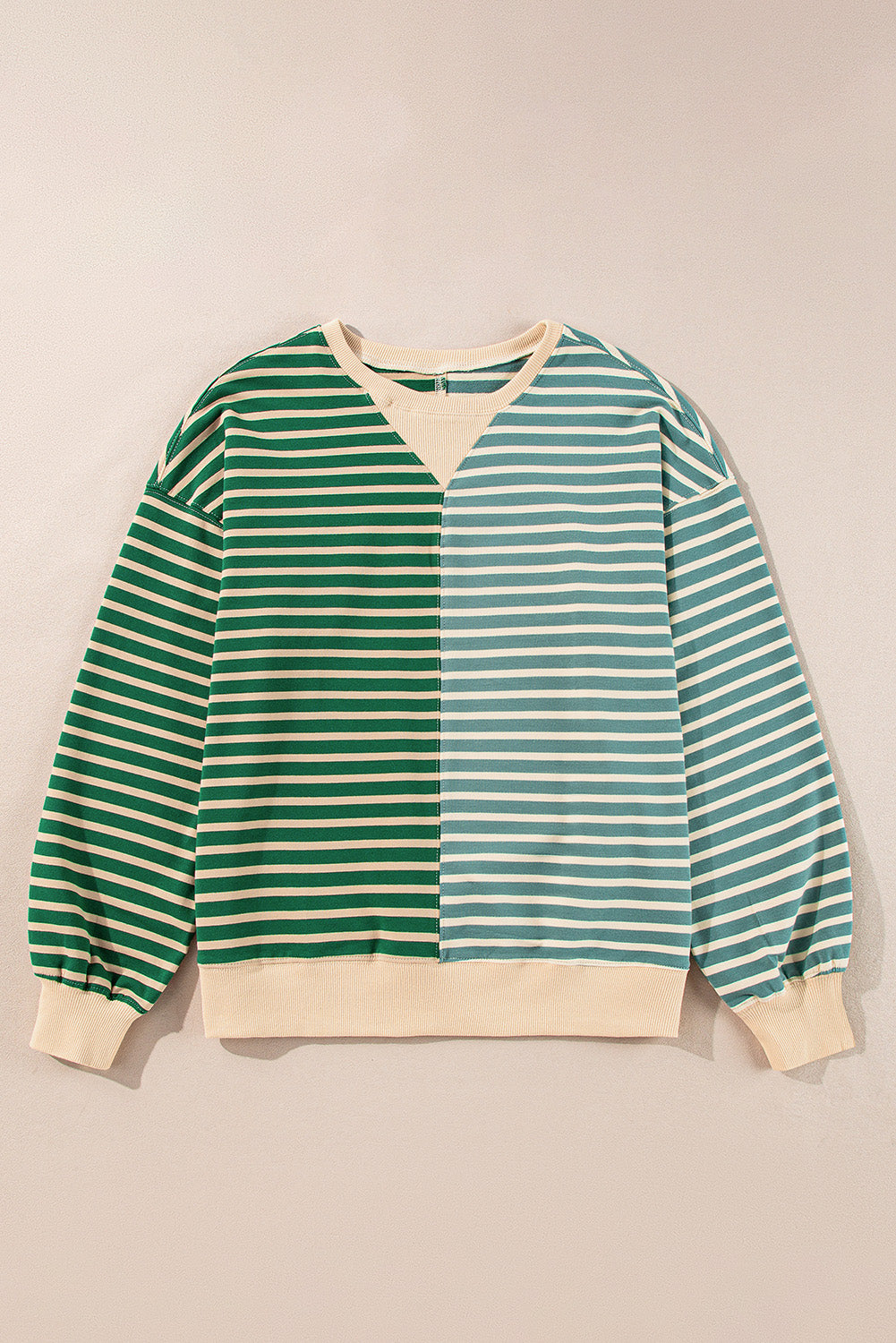 Green Striped Oversized Sweatshirt