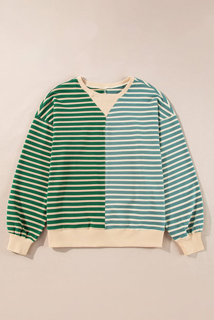 Green Striped Oversized Sweatshirt