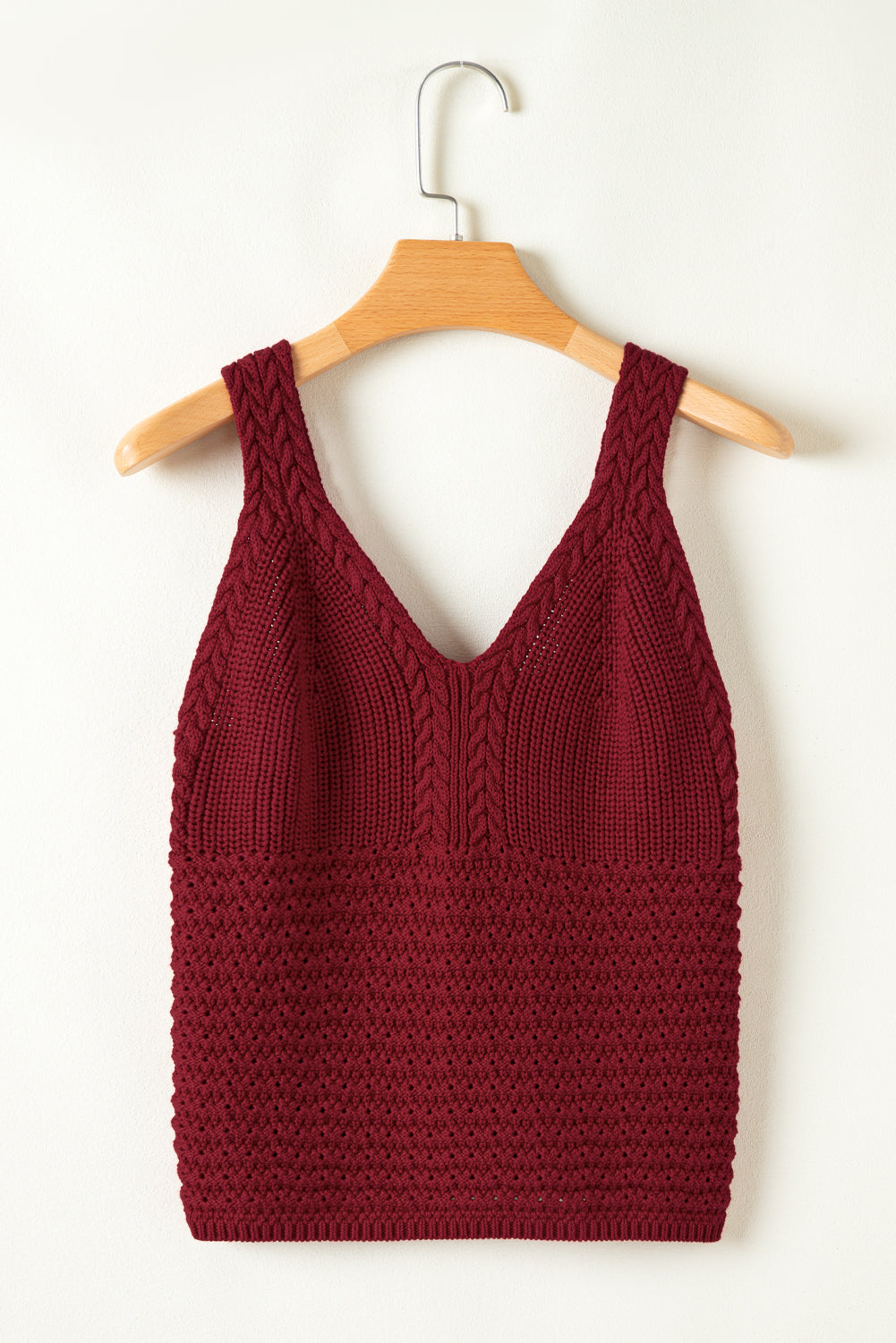 Burgundy Cable Knit Pointelle Camisole