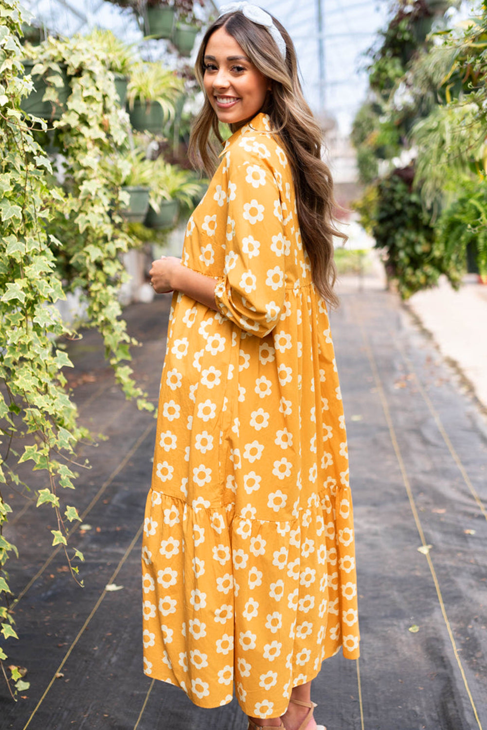 Yellow Flower Print Maxi Dress