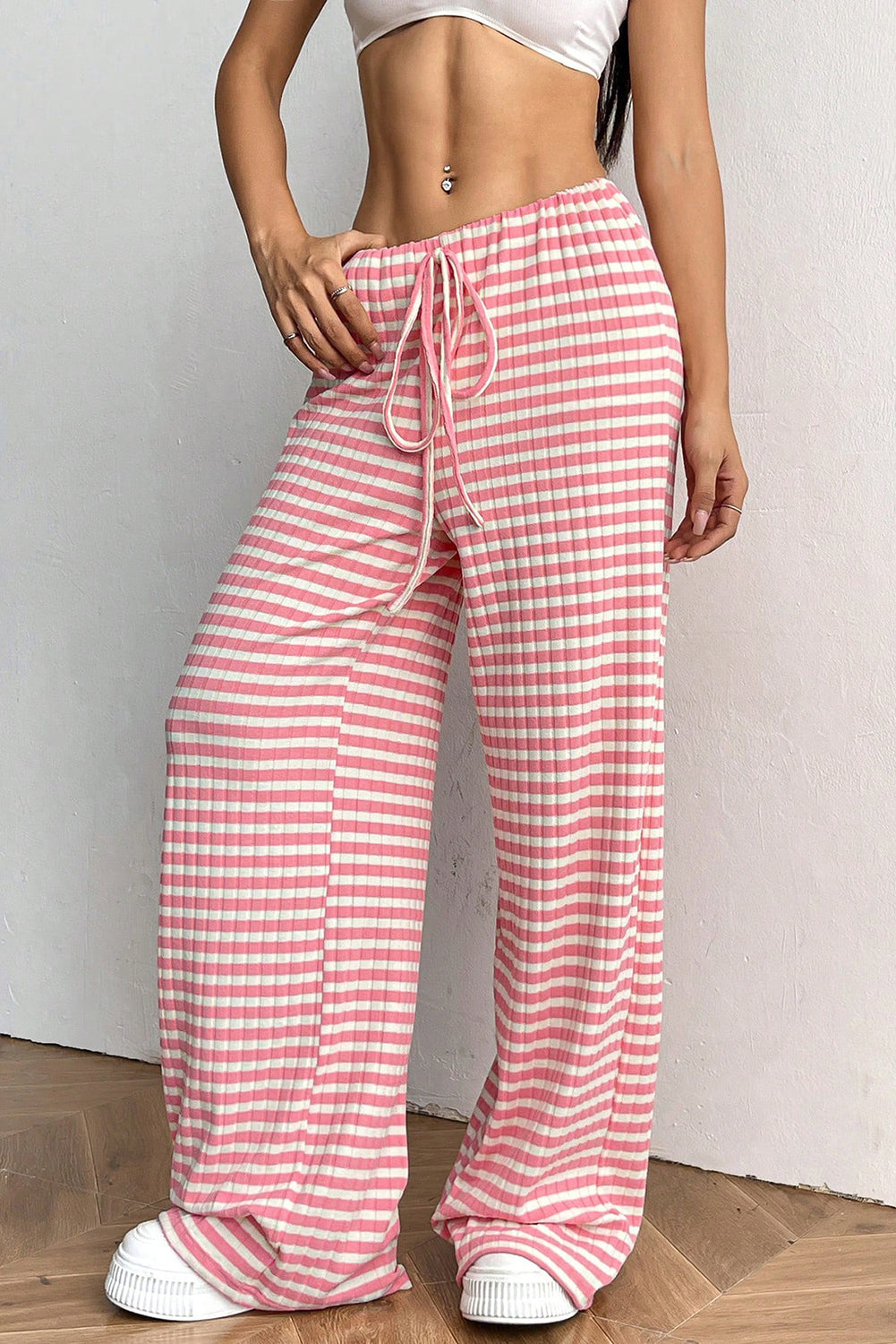 Pink Striped Drawstring Pants