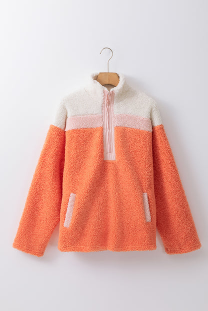 Orange Colorblock Sherpa Sweatshirt