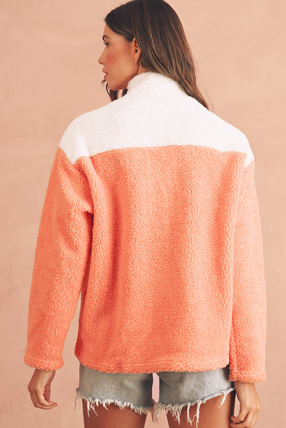 Orange Colorblock Sherpa Sweatshirt