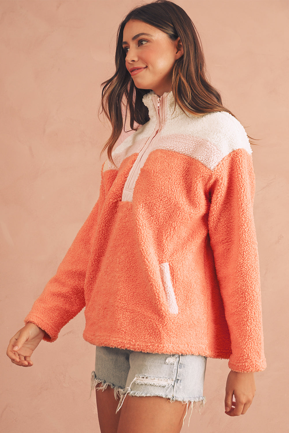 Orange Colorblock Sherpa Sweatshirt