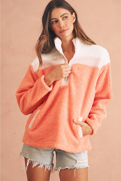 Orange Colorblock Sherpa Sweatshirt