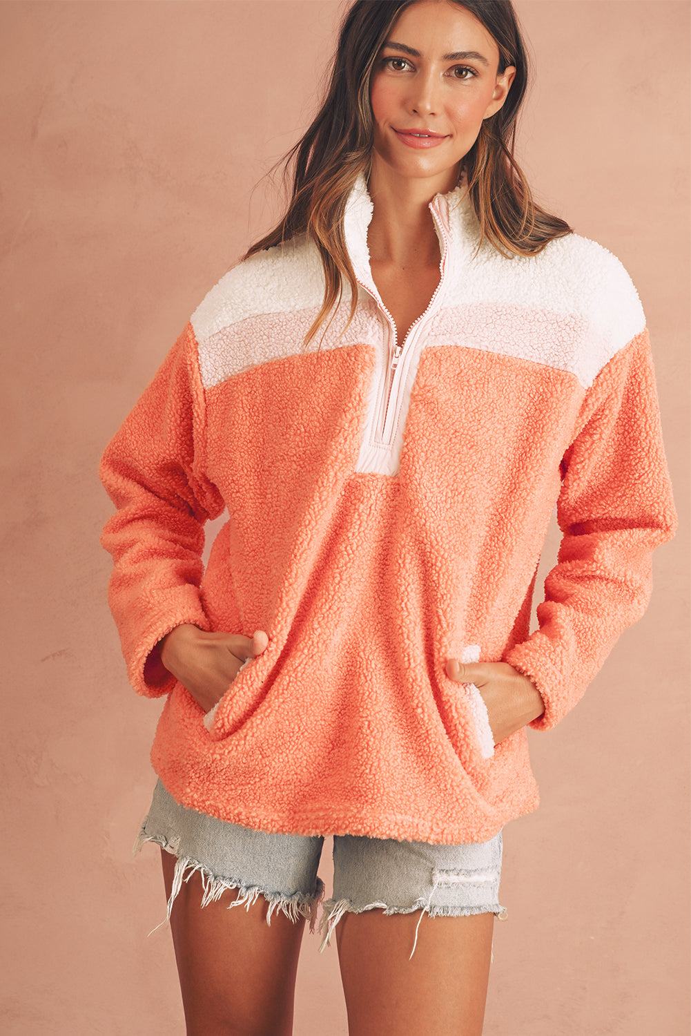 Orange Colorblock Sherpa Sweatshirt