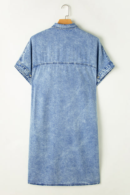 Light Blue Vintage Wash Loose Denim Shirt Dress