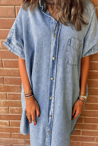 Light Blue Vintage Wash Loose Denim Shirt Dress