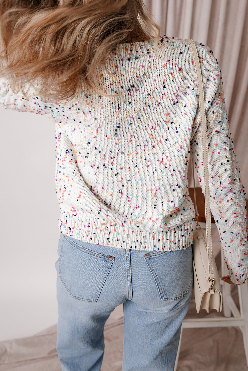 White Confetti Knit Cropped Cardigan