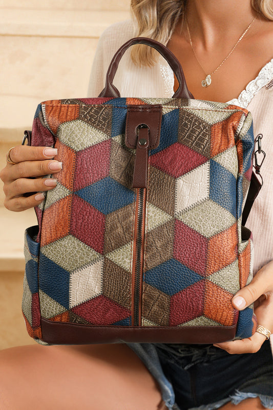 Chestnut Geometric Print Large Convertible Backpack