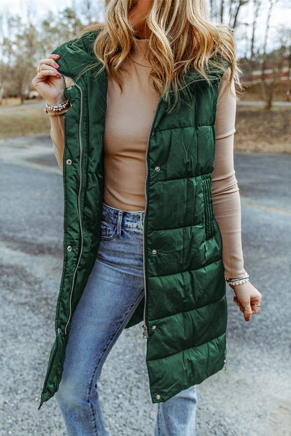 Green Hooded Long Vest Coat