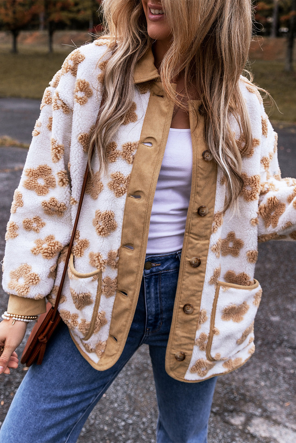 Beige Cute Flower Pattern Jacket