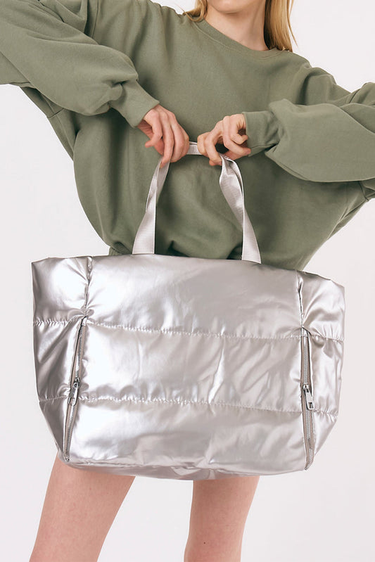 Silver Color Large Tote Bag