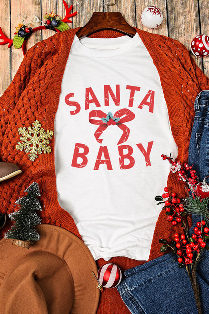 White SANTA BABY Bow Graphic Tee