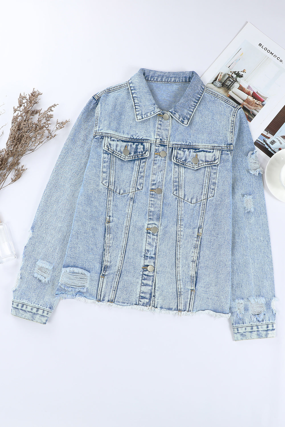 Light Blue Distressed Denim Jacket