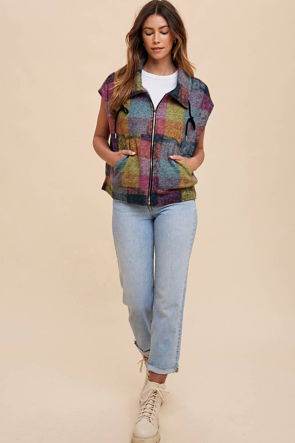 Plaid Print Jacket Vest