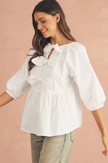 White Bow Knot Loose Fit Blouse