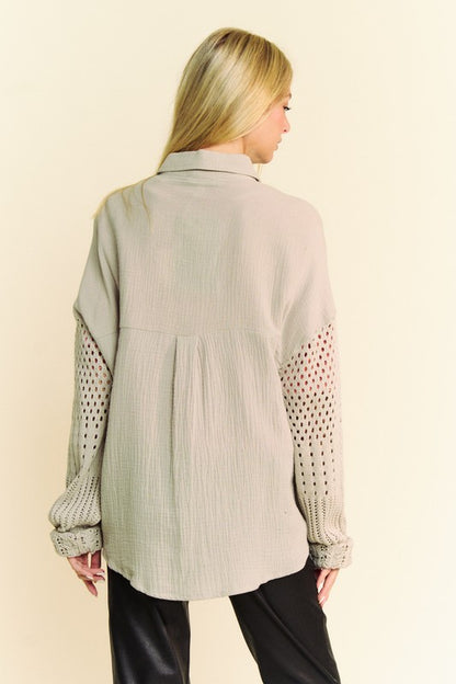 Davi & Dani Crochet Sleeve Shirt