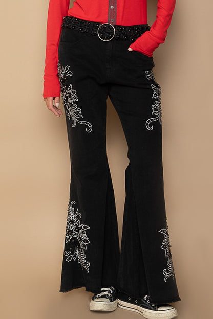 POL Embroidered Flare Pants