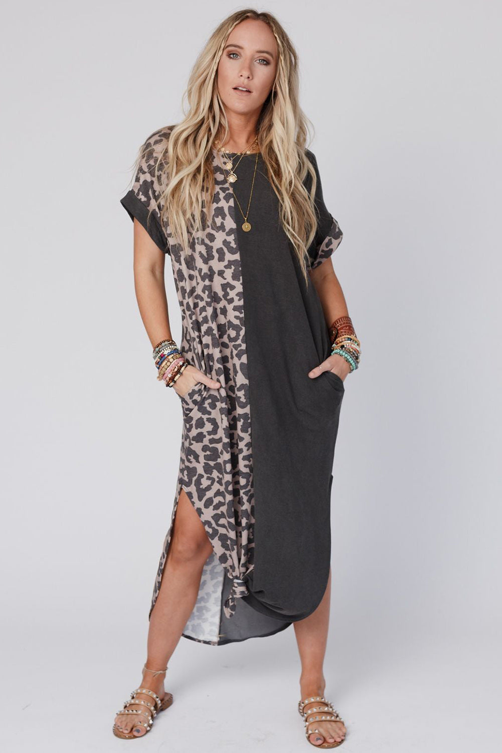 Black Leopard T-Shirt Dress