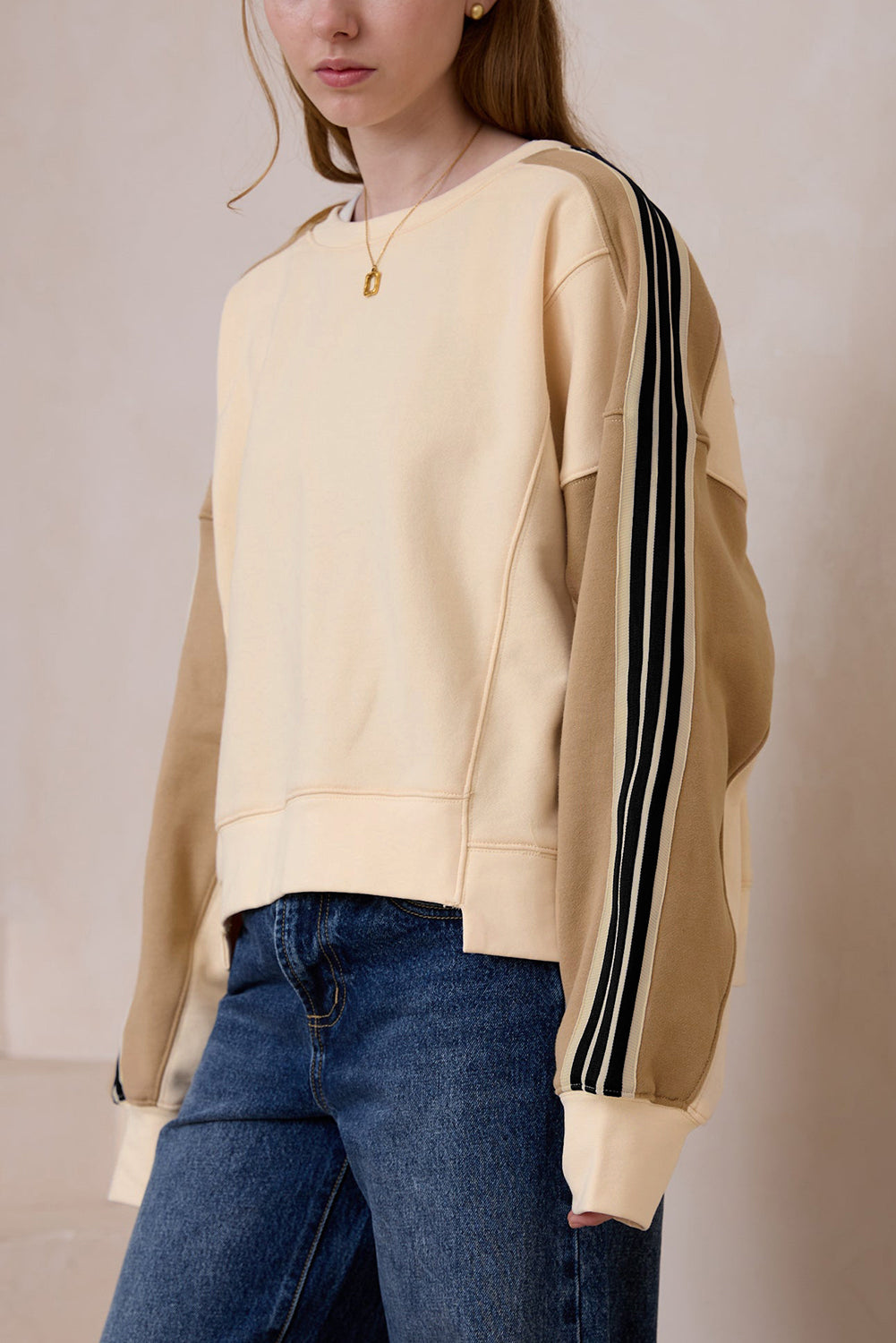 Beige Striped Sweatshirt