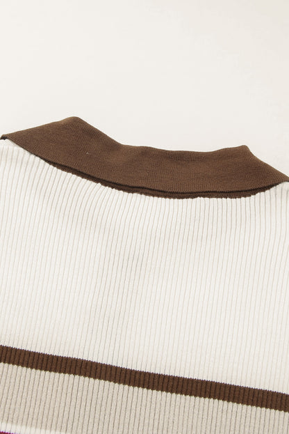 White Rib Knitted Sweater