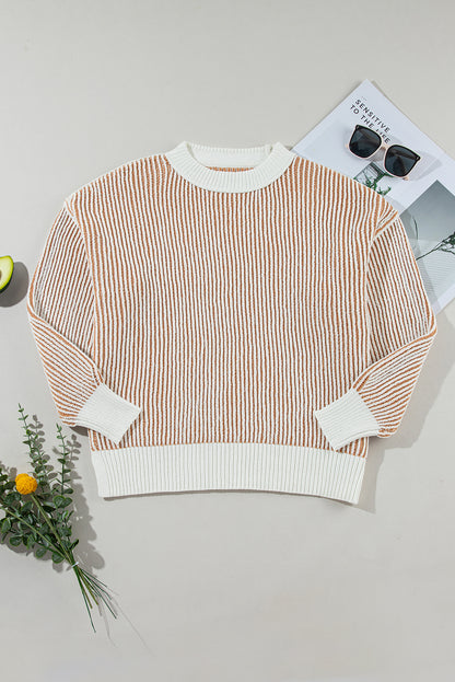 Chestnut Striped Loose Sweater