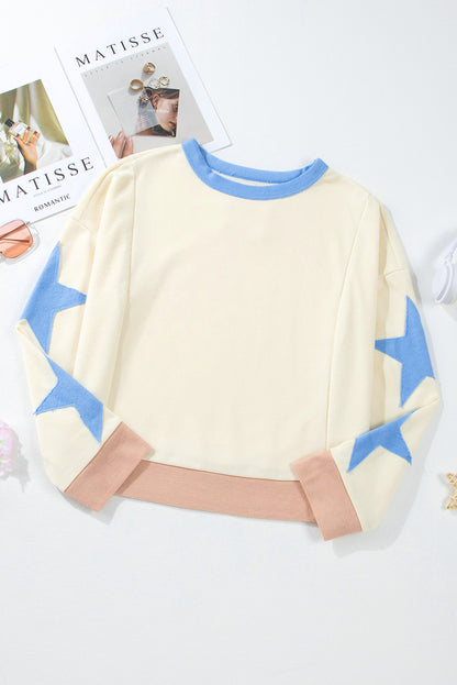 Beige Star Patchwork Oversized Sweatshirt