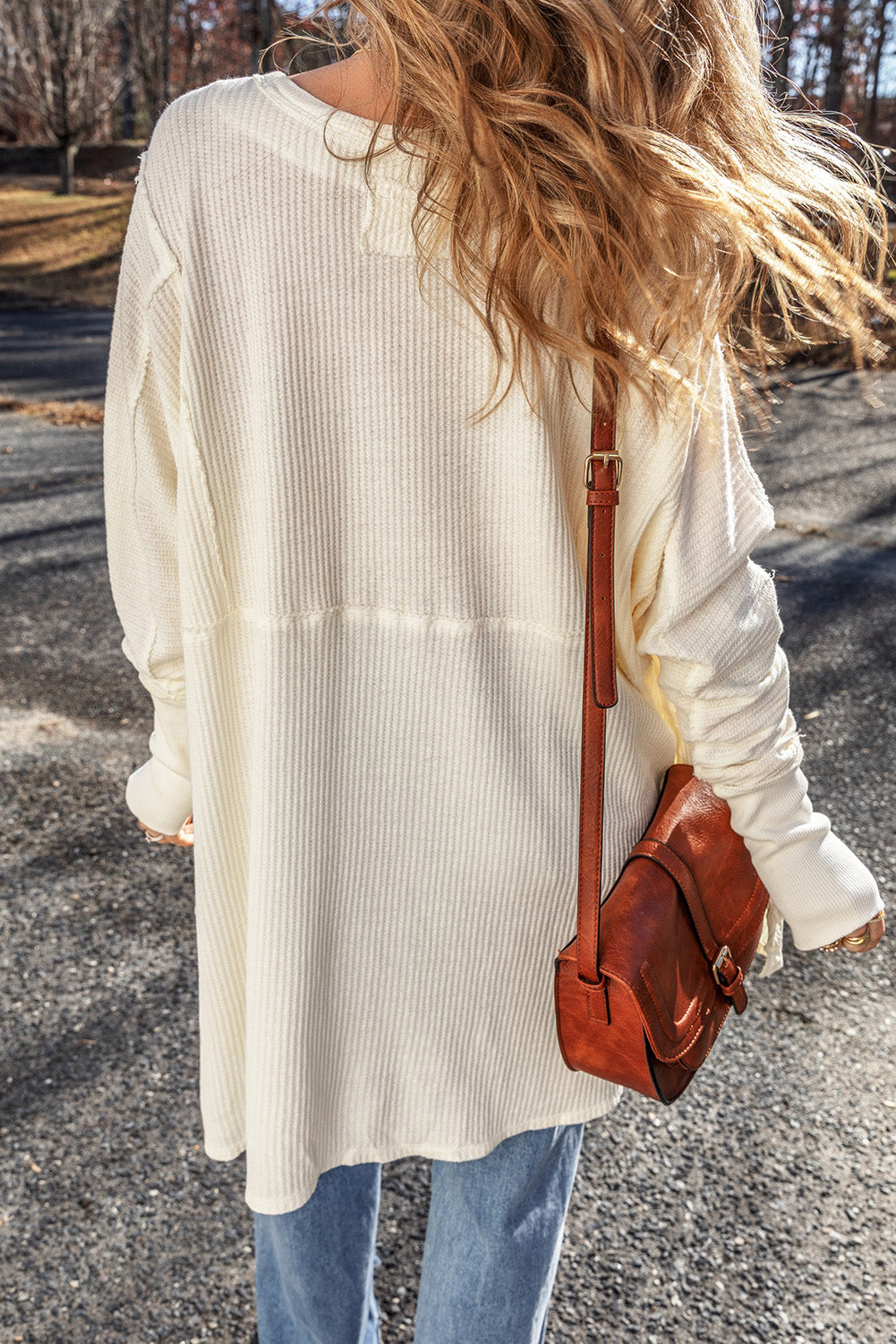 White Knit Round Neck Oversized Top