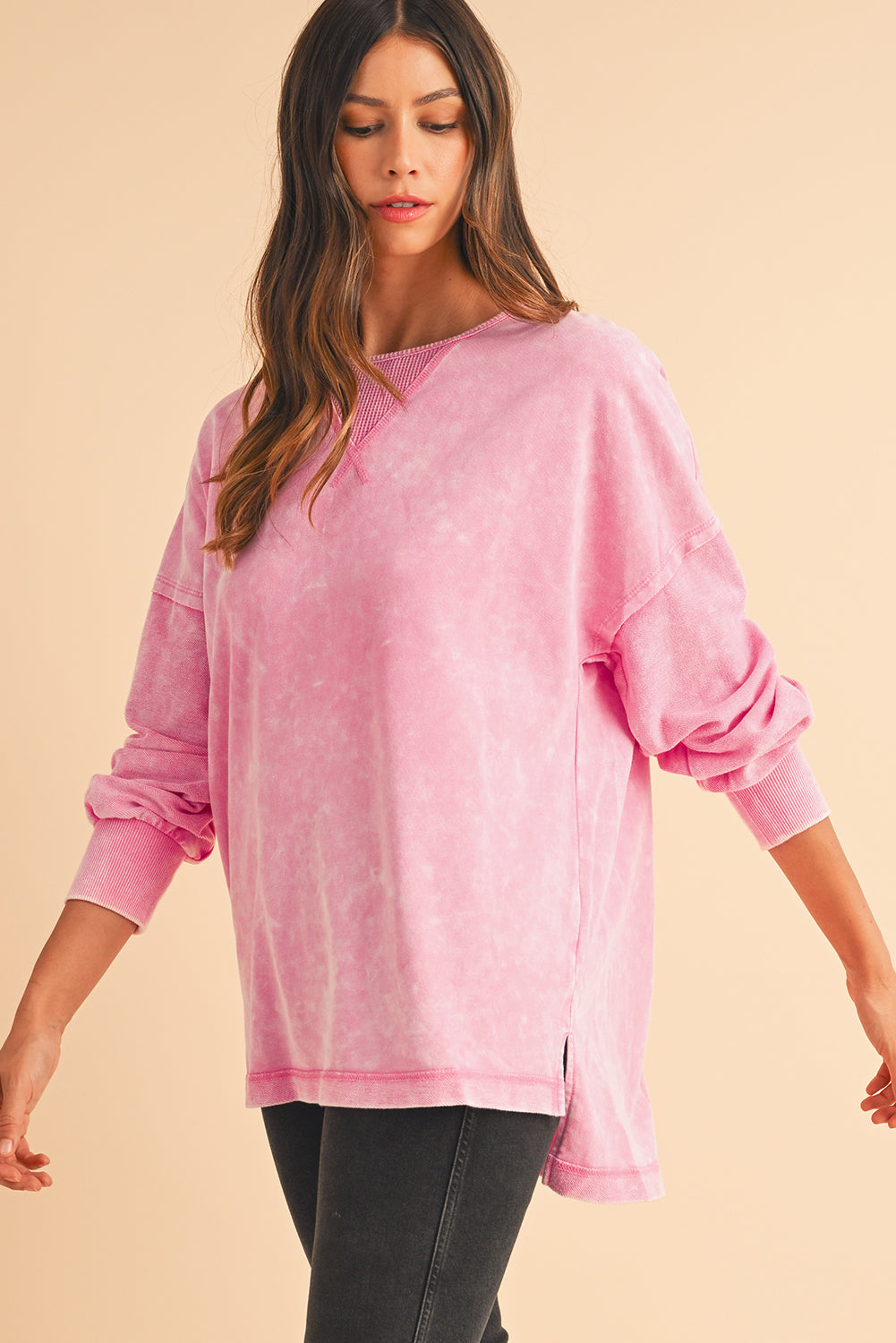 Strawberry Pink Mineral Wash Oversized Sweatshirt