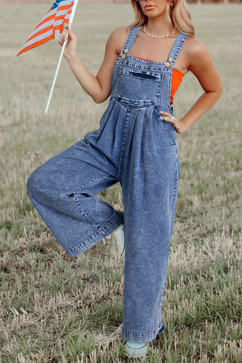 Blue Mineral Washed Denim Overalls