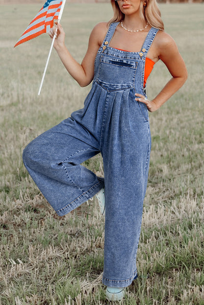 Blue Mineral Washed Denim Overalls