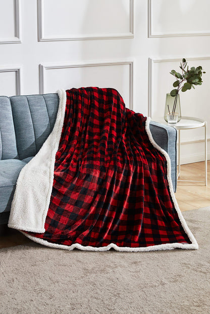 Fiery Red Plaid Print Sherpa Throw Blanket