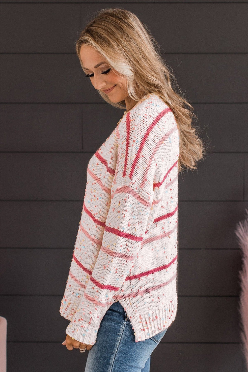 Pink Striped Knit Sweater