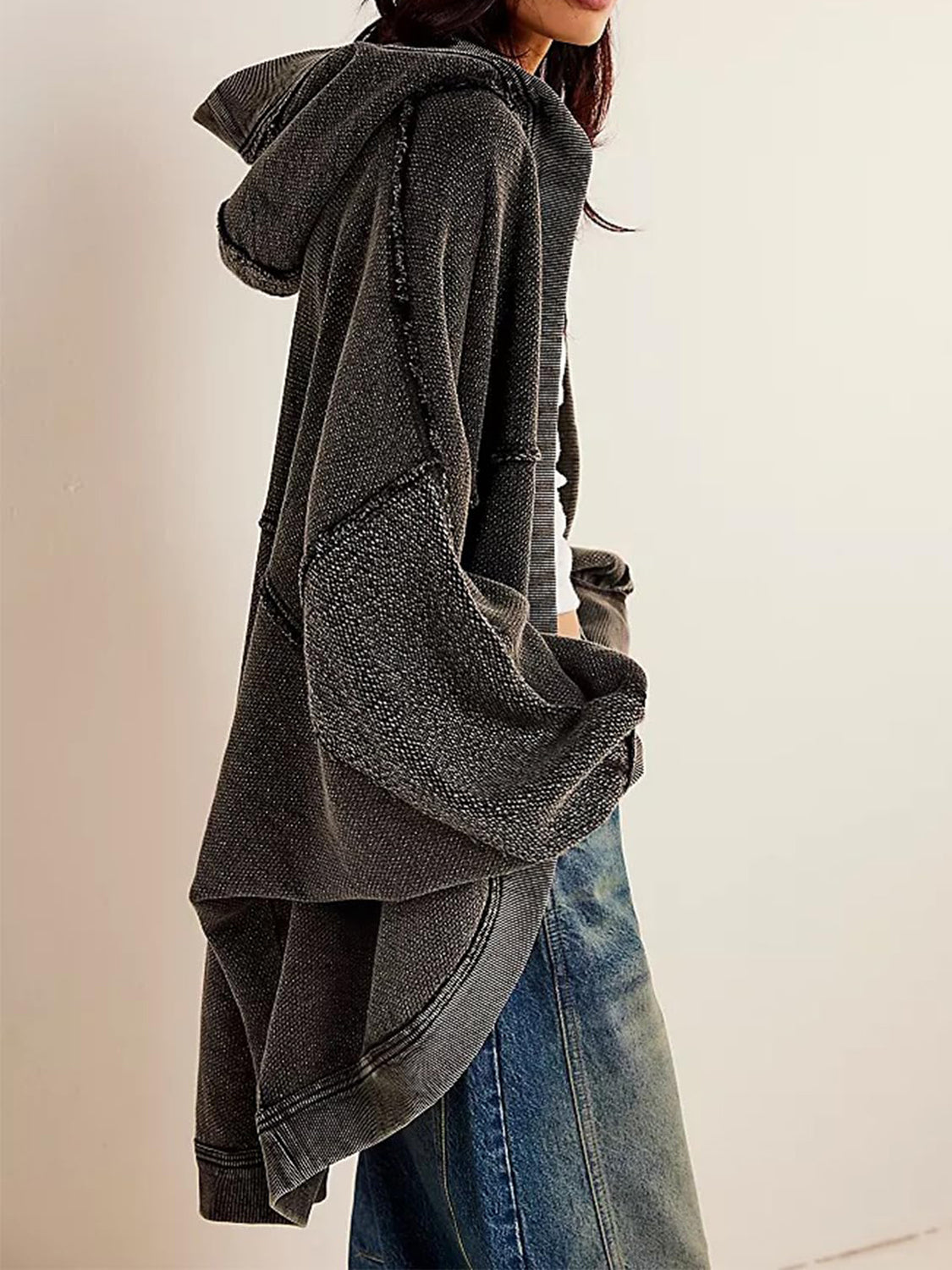 Exposed Seam Hooded Cardigan