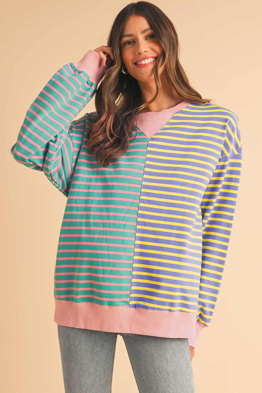 Sky Blue Striped Oversize Sweatshirt