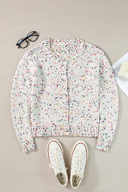 White Confetti Knit Cropped Cardigan