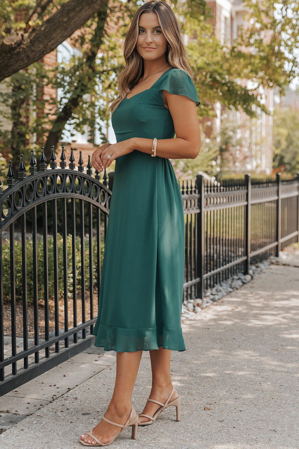 Sea Green Open Back Midi Dress