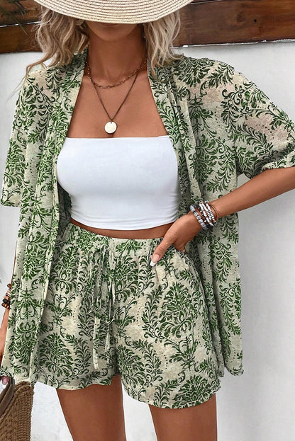 Green Floral Shirt and Shorts Set