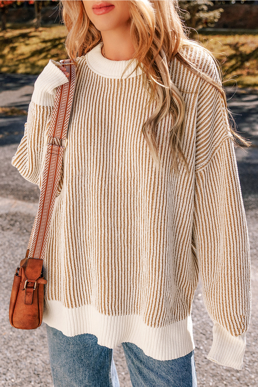 Chestnut Striped Loose Sweater