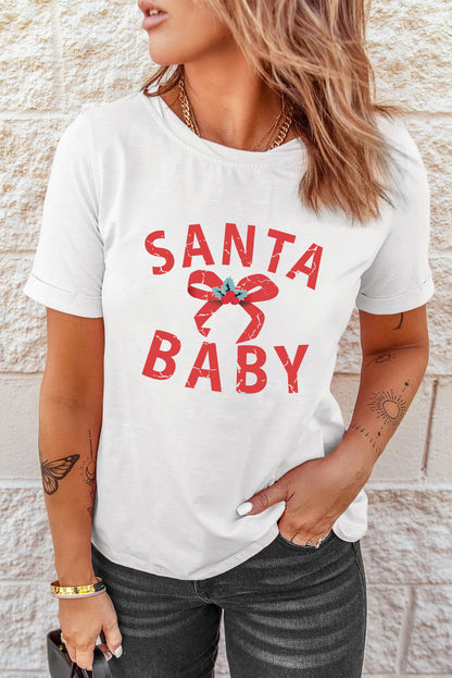 White SANTA BABY Bow Graphic Tee