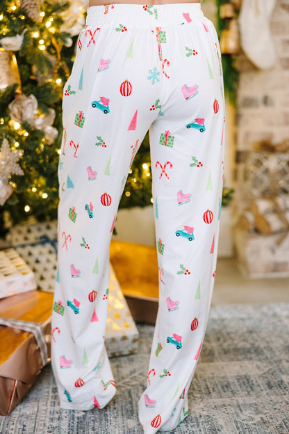 White Christmas Print Pajama Set