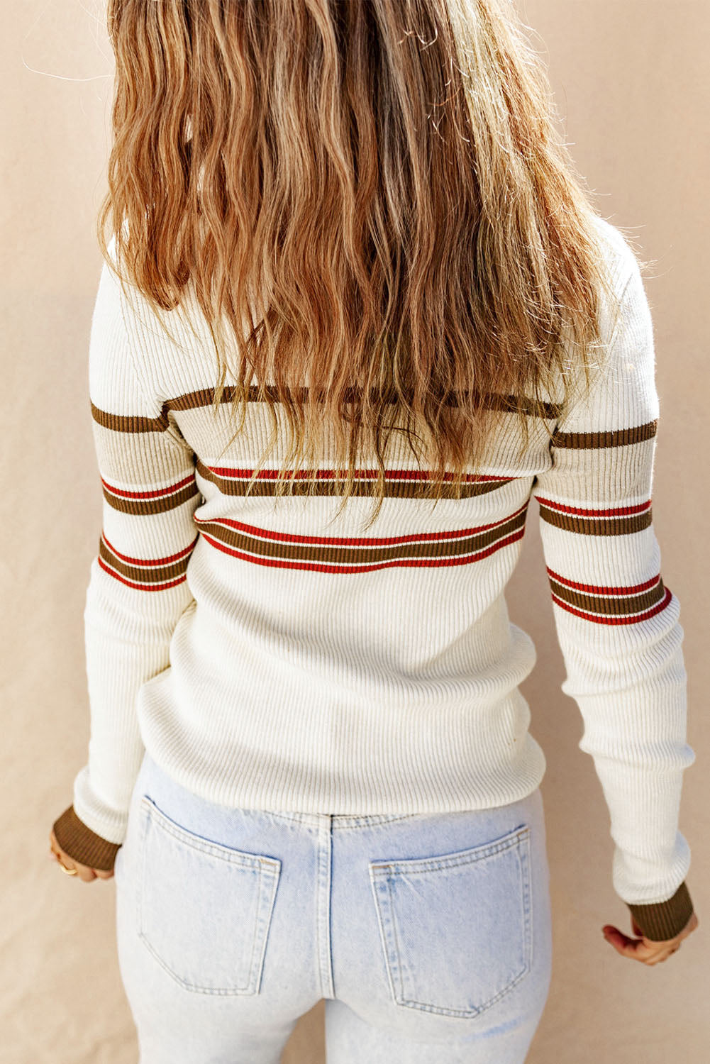 White Rib Knitted Sweater