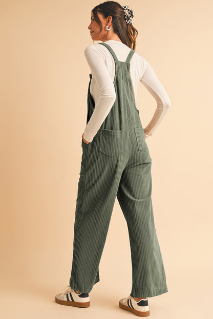 Jungle Green Loose Fit Corduroy Overalls