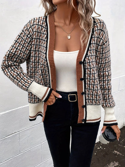 Plaid V-Neck Cardigan